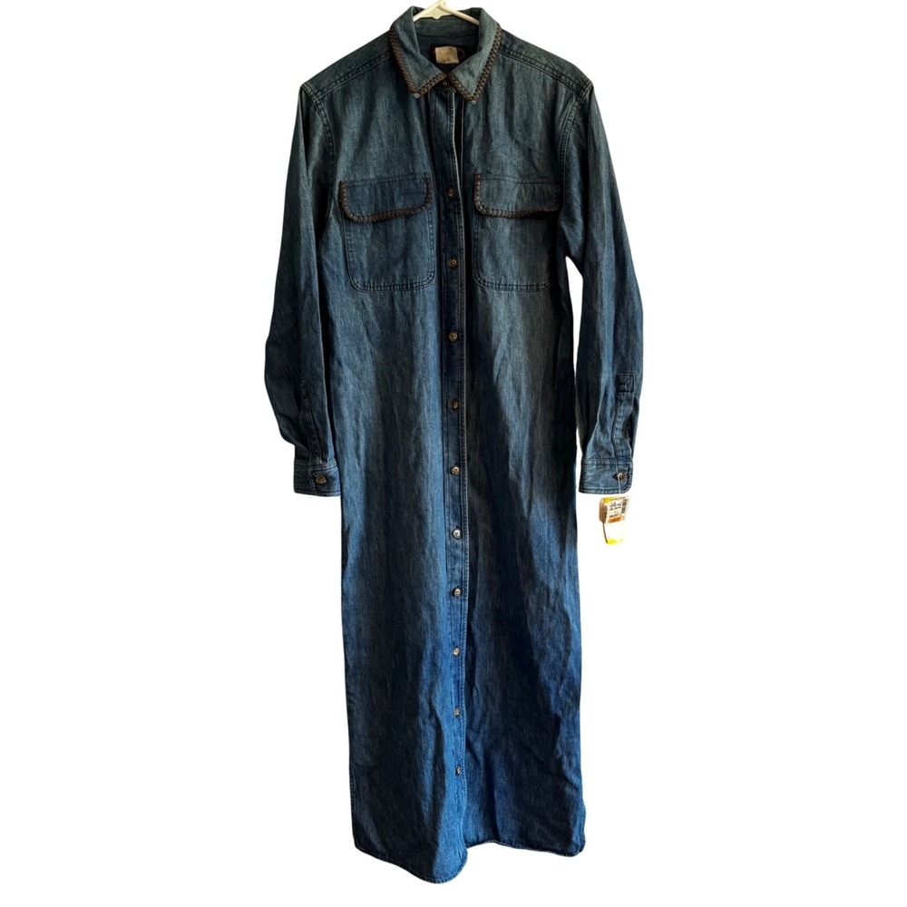 Vtg Saddle Club Denim Maxi Shirt Dress Sz 6 Blue Whipstitch Western Country Boho